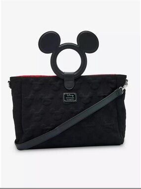 Loungefly Black Embossed Mickey Tote with Ear Top Handle and Crossbody Strap NWT